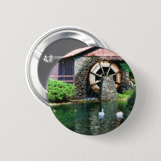 Wasser-Rad-Teich Seurat Malerei-Knopf Button (Vorne & Hinten)