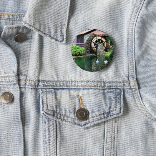 Wasser-Rad-Teich Seurat Malerei-Knopf Button (Beispiel)