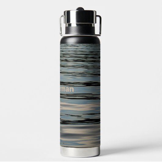 Wasser-Rippling-Waves Blau Beige Schwarz Trinkflasche (Hinten)