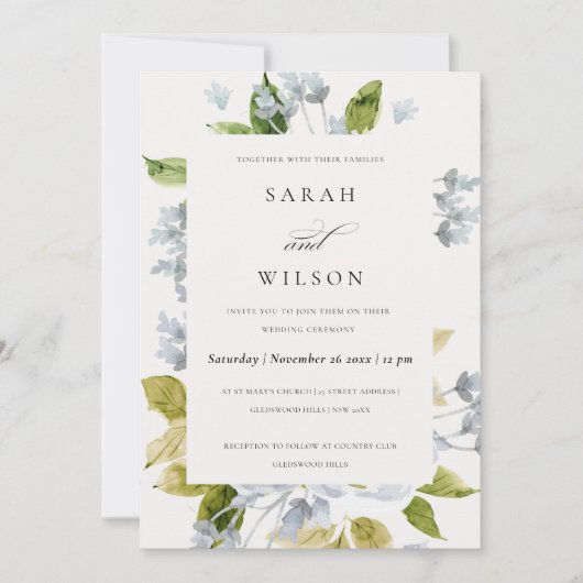 WASSER ROMANTISCHER BABY BLAUE WATERCOLOR FLÖSUNG EINLADUNG (Vorderseite)