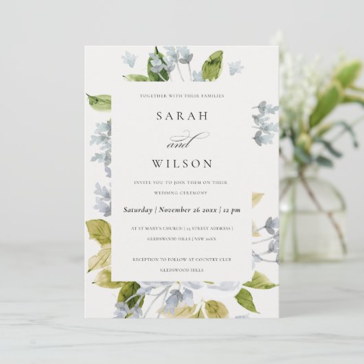 WASSER ROMANTISCHER BABY BLAUE WATERCOLOR FLÖSUNG EINLADUNG (Stehend Vorderseite)