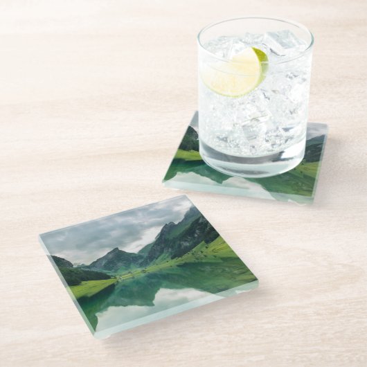 Wasser | Schweizer Alpen Glasuntersetzer (Schrägansicht)