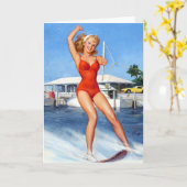 Wasser-Ski-Pin-Up Karte (Gelbe Blume)