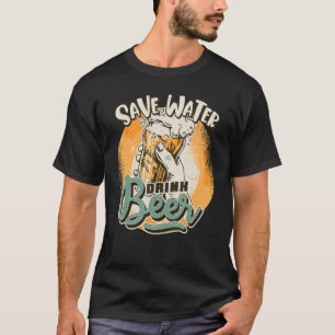 Wasser sparen Bier trinken  Lustiges Retro-Bier-De T-Shirt