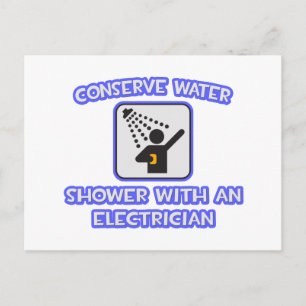Wasser sparen .. Dusche mit Elektrogerät Postkarte