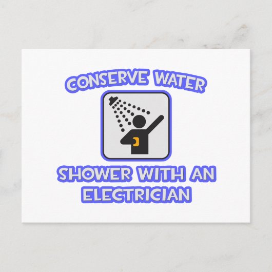 Wasser sparen .. Dusche mit Elektrogerät Postkarte (Vorderseite)