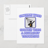 Wasser sparen .. Dusche mit Pharmazie-Technik Postkarte (Vorne/Hinten)