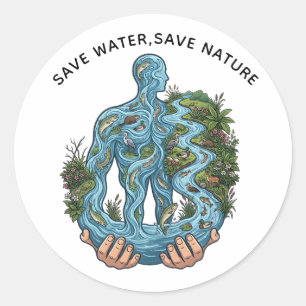 Wasser Sparen Natur Schützen Umweltbewusst Ökologi Runder Aufkleber