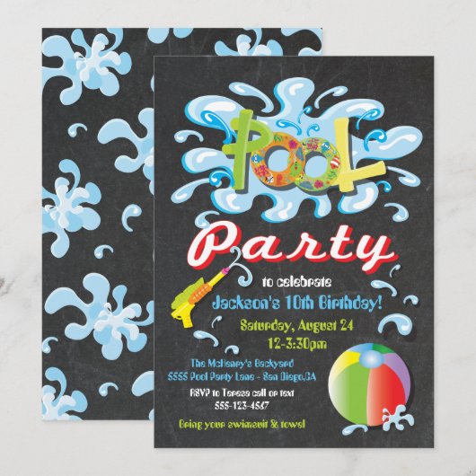 Wasser Splash Pool Party Geburtstag Einladungen (Vorne/Hinten)