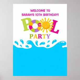 Wasser Splash Pool Party Girl Birthday Poster
