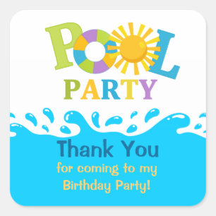Wasser-Spritzen-Jungen-Pool-Party danken Ihnen Quadratischer Aufkleber