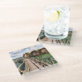 Wasser | Stilhäuser über dem Wasser Glasuntersetzer (Schrägansicht)