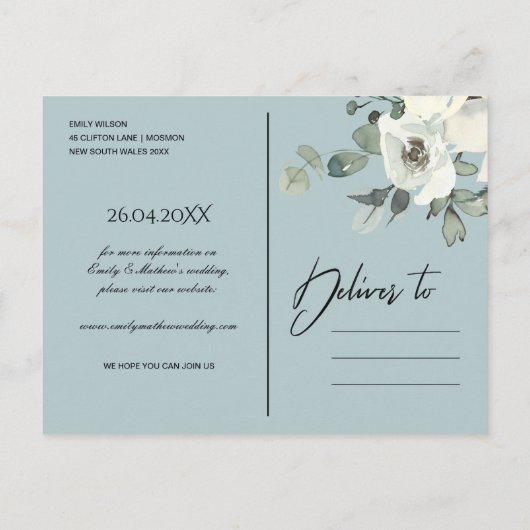 WASSER SUBTLE IVORWEISSER BLUMENBUNCH SAVE THE DAT ANKÜNDIGUNGSPOSTKARTE (Rückseite)