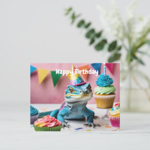 Wasser-Waran mit Geburtstagshütchen Postkarte
