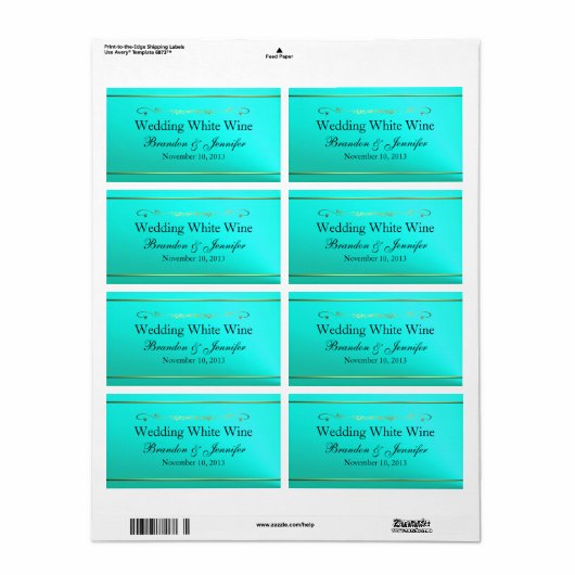 Wasseramrine & Gold Custom Wedding Mini Wine Label (Vorne)