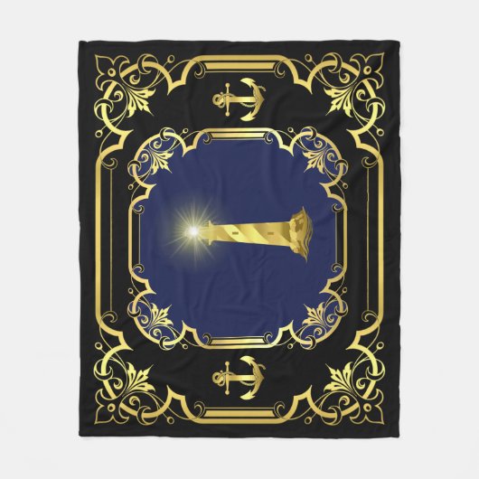 Wasseranker/Leuchtturm schwarz/gold/blau Fleecedecke (Vorderseite)