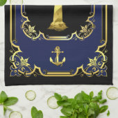 Wasseranker/Leuchtturm, vergoldet, schwarz/gold/bl Geschirrtuch (Gefaltet)