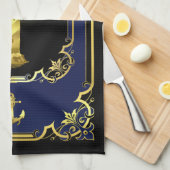 Wasseranker/Leuchtturm, vergoldet, schwarz/gold/bl Geschirrtuch (Viertel Falte)