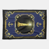 Wasseranker/Leuchtturm, vergoldet, schwarz/gold/bl Geschirrtuch (Horizontal)