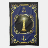 Wasseranker/Leuchtturm, vergoldet, schwarz/gold/bl Geschirrtuch (Vertikal)