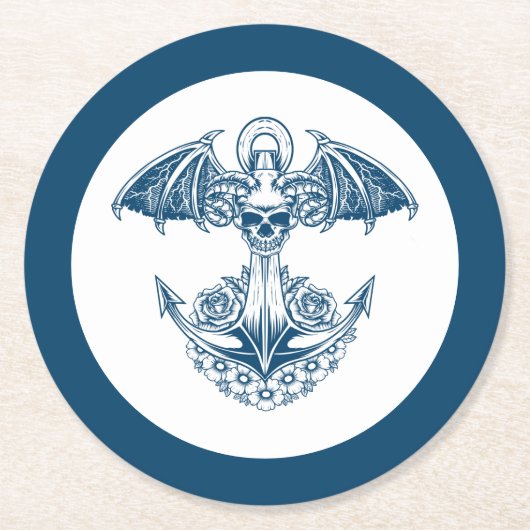 Wasseranker mit Schädel und Blume Runder Pappuntersetzer (Vorderseite)