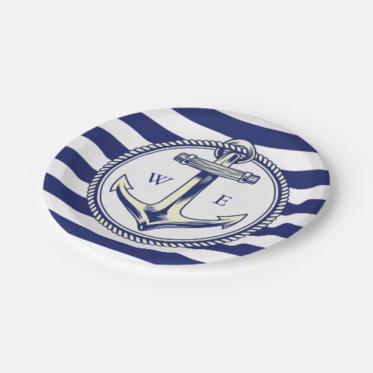 Wasseranker Seblau Streifen Pappteller (Schrägansicht)