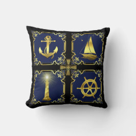 Wasseranker/Segelboot/Rad/Leuchtturm, Gold/Blu Kissen