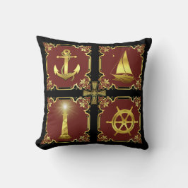 Wasseranker/Segelboot/Rad/Leuchtturm, Gold/rot Kissen