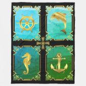 Wasseranker/Segelboot Rad/Seepferd/Delphin+ f Fleecedecke (Vorderseite)