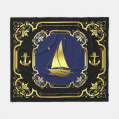 Wasseranker/Segelboot schwarz/gold/blau Fleecedecke (Vorderseite (Horizontal))