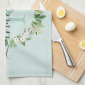 WASSERAQUA BLAU WREATEN FOLIAGE WATERCOLOR MONOGRA GESCHIRRTUCH (Viertel Falte)