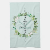 WASSERAQUA BLAU WREATEN FOLIAGE WATERCOLOR MONOGRA GESCHIRRTUCH (Vertikal)