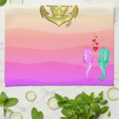 Wasserbad/Rosa/Küssen Seepferde/Herzbad Geschirrtuch (Gefaltet)