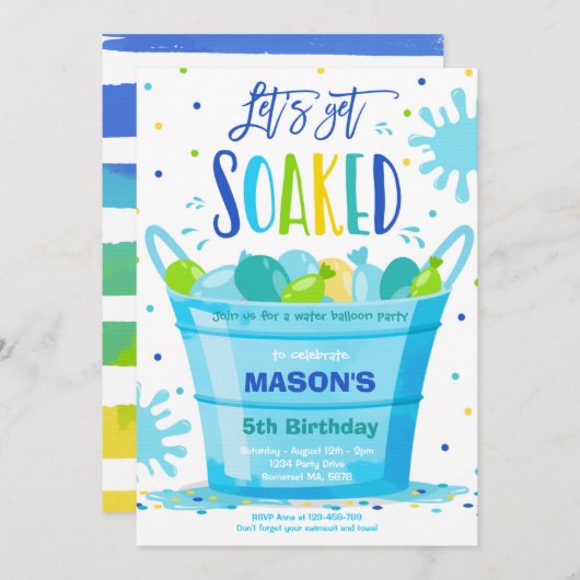 Wasserballon Birthday Party Sommerwasserballon Einladung (Vorne/Hinten)