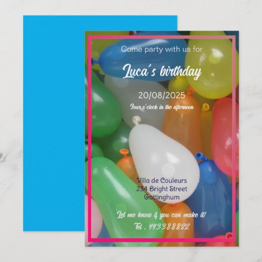 Wasserbalow Geburtstagsparty Einladung (Vorne/Hinten)