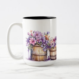 WASSERBARRELS MIT PINK PURPLE-BLUMEN ZWEIFARBIGE TASSE