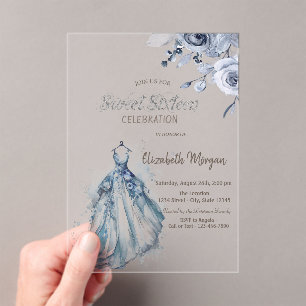 Wasserblaue Bluse Blaue Rosen Sweet 16 Acryleinladungen