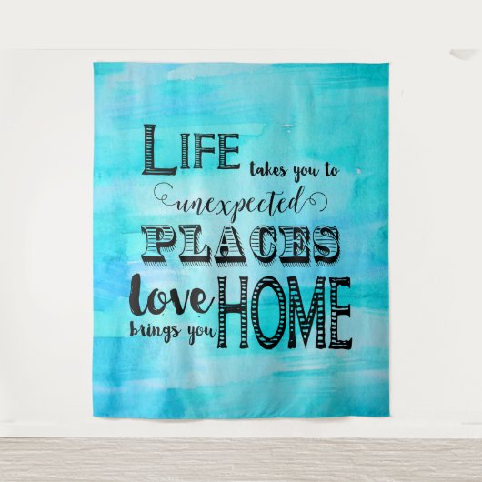 Wasserblaue Wasserfarbe Abstrakte Typografie Zitat Wandteppich (Vorderseite)