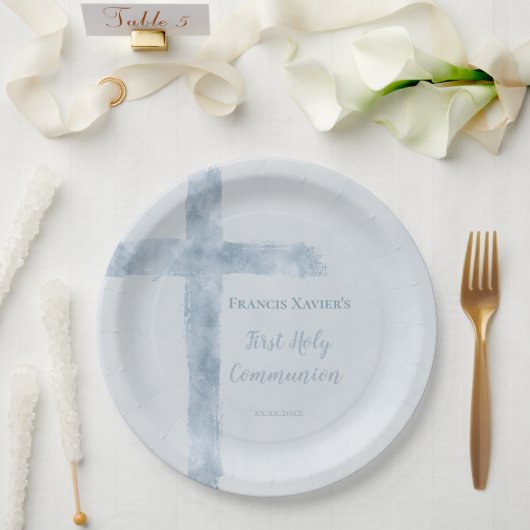 wasserblaues Kreuz  Erste Kommunion  Pappteller (Hochzeit)
