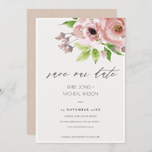 WASSERBLUSTER PINK WASSERFARBBODEN SAVE THE DATE (Vorne/Hinten)