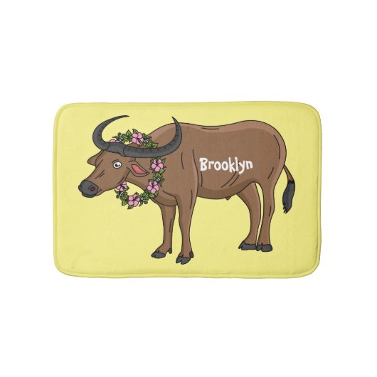 Wasserbüffel mit Blume Cartoon-Abbildung Badematte (Vorderseite)
