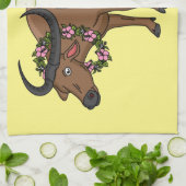 Wasserbüffel mit Blume Cartoon-Abbildung Geschirrtuch (Gefaltet)