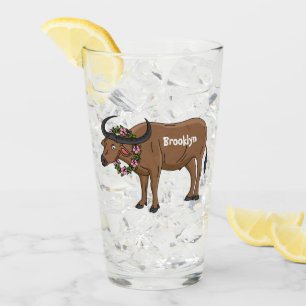 Wasserbüffel mit Blume Cartoon-Abbildung Glas