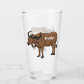 Wasserbüffel mit Blume Cartoon-Abbildung Glas (Vorderseite)