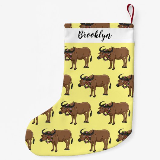 Wasserbüffel mit Blume Cartoon-Abbildung Kleiner Weihnachtsstrumpf (Rückseite)