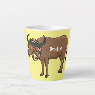 Wasserbüffel mit Blume Cartoon-Abbildung Milchtasse