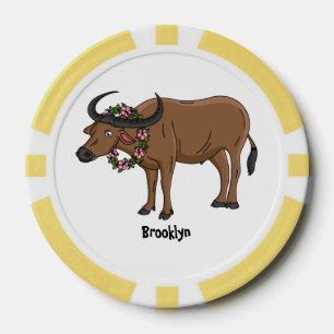 Wasserbüffel mit Blume Cartoon-Abbildung Pokerchips