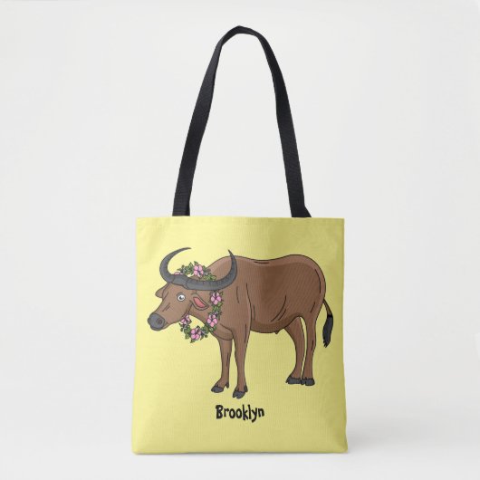 Wasserbüffel mit Blume Cartoon-Abbildung Tasche (Vorderseite)