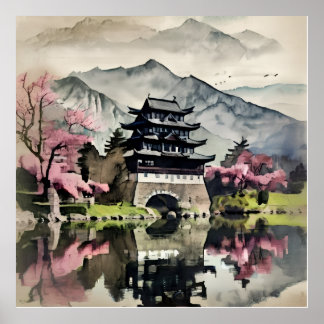 Wasserburg-Landschaft Poster