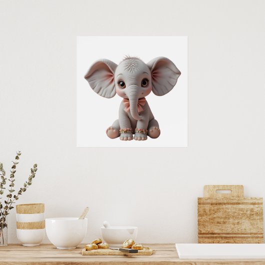 Wassercolor Baby Elephant - Süße Tier Kinderzimmer Poster (Küche)